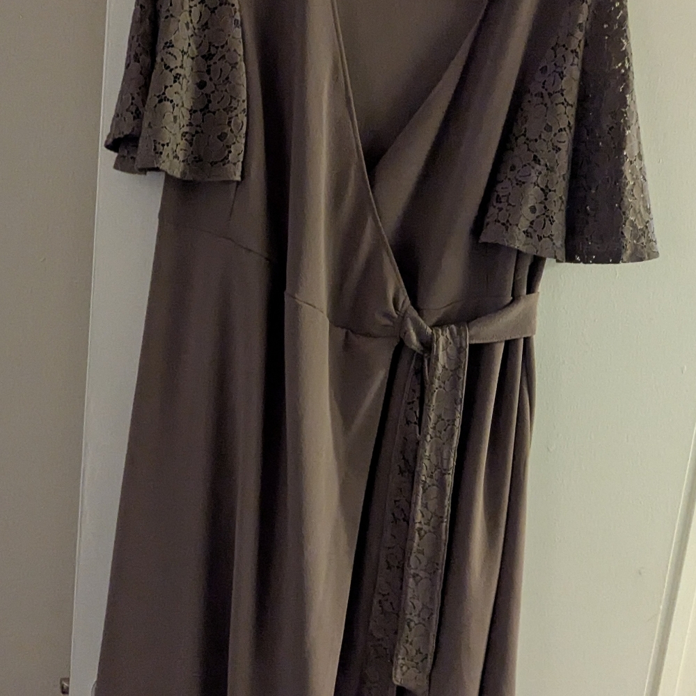 Kiyonna Taupe Dress with Lace Detail